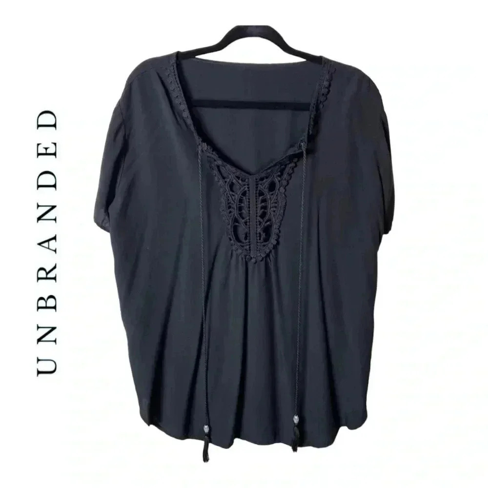 0861. NO BRAND BLACK SWIM COVERUP WITH CROCHET‎ WITH TASSELS SIZE ONE SIZE
